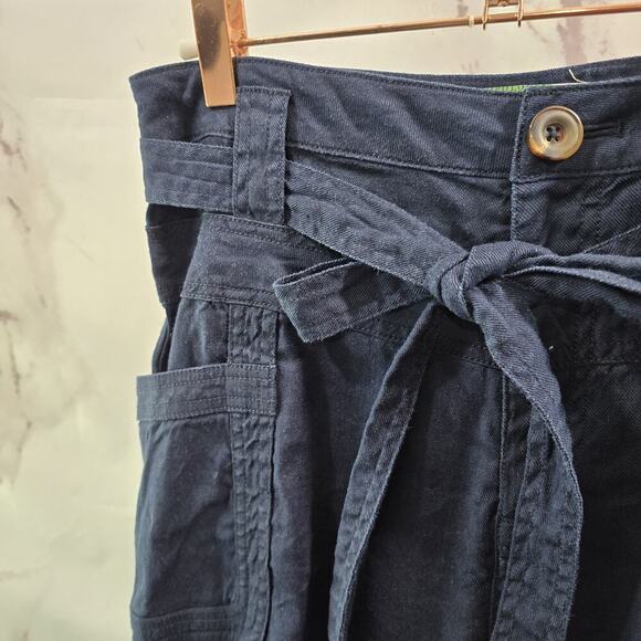 Anthropologie Pants Womens 27 Blue Linen Wide Leg High Rise Navy Tie Chambray - Picture 2 of 12